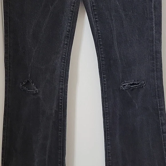7 For All Mankind, Size 27 Washed Black Flared Jeans w/Sparkle Lightning Bolts - Picture 12 of 15
